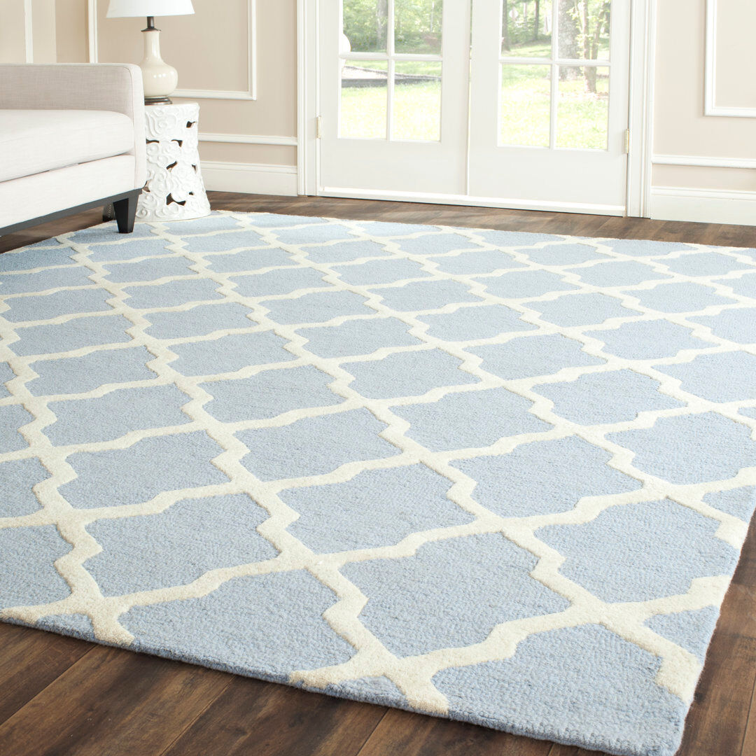 Fairmont Park Darrah Geometric Wool Hand Woven Area Rug Ivory;Blue Rectangle 122 x 183 cm