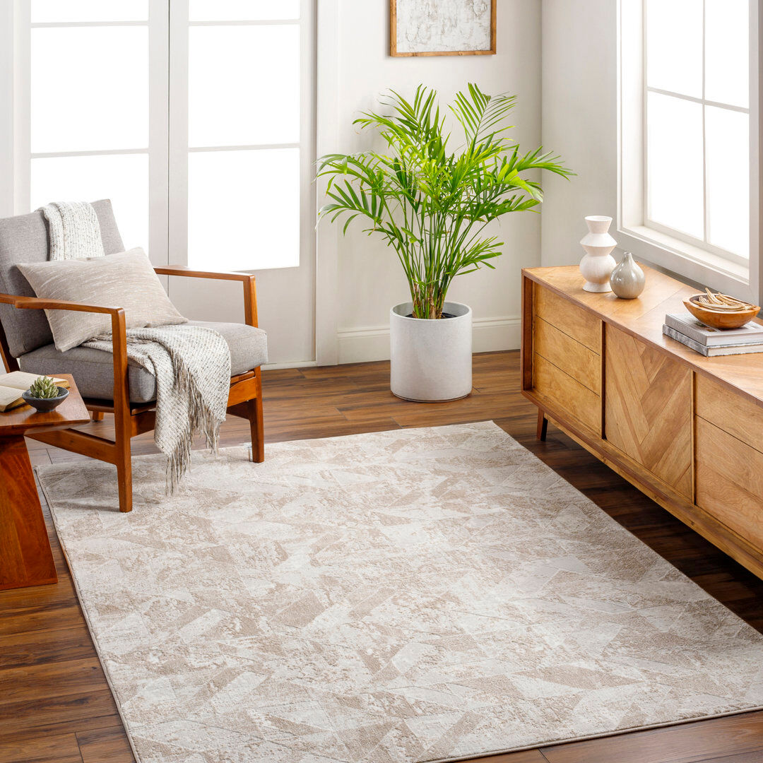 Latitude Run Amneris Rectangle Oriental Washable Area Rug Tan;Ivory Rectangle 160 x 213cm