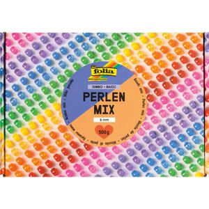 Folia Perlen 32530 Basic Jumbo Pack, zur Schmuckherstellung, Acryl, farbig sortiert, rund, Ø 9 mm, 500 g