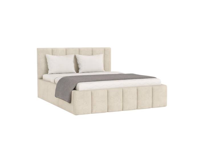 Deine Möbel 24 Polsterbett Megan 140/200 in Velours Beige, Holz, 140x200 cm, Schlafzimmer, Betten, Polsterbetten