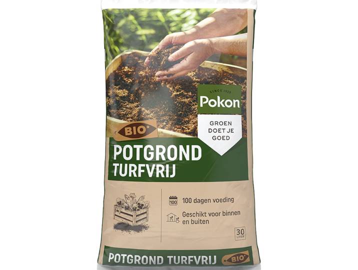 Pokon Bio Turfvrije Potgrond - 30l - Potgrond universeel - 100 dagen voeding - Potgrond voor binnen en buiten