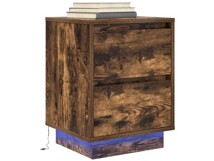 HEFZGDB Nachttisch mit LED-Leuchten in Räuchereiche 38x34x50 cm und RGB-Beleuchtung, robuster Nachtschrank mit Stauraum und USB-Anschluss für personalisiertes Ambiente