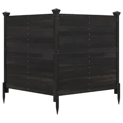 COSTWAY 2-tlg. freistehender dekorativer Holzimitat-Gartenzaun, 119×115,5cm(L×H), Sichtschutz mit 3 Pfosten, Schwarz, Mülltonnenzaun