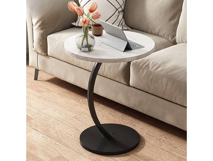 XCHtuerFY Beistelltisch, Tischplatte aus Walnussholz & schwarzes Gestell(Marbling Top Black Base)