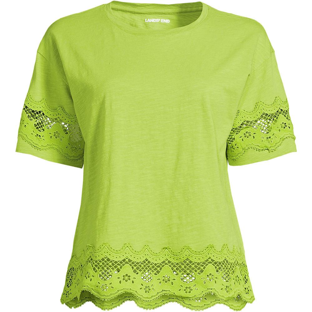 Flammgarn-Shirt mit Bordüren für Damen, Damen, size: regular, Grün, Baumwolle, by Lands' End