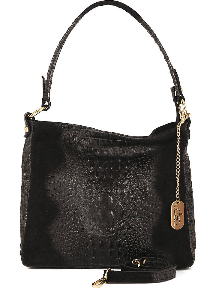Anna Morellini Leder-Schultertasche "Linda" in Schwarz - (B)29 x (H)24 x (T)8 cm - onesize