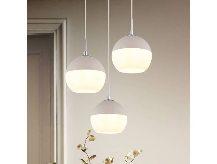 Hanglamp Ragusa, dimbaar, wit / opaal, Woon-/ Eetkamer, metaal, hanglamp