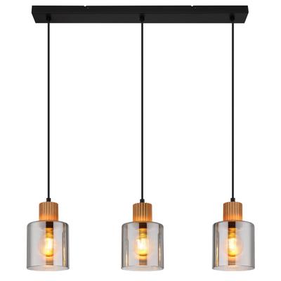 GLOBO LIGHTING Hängeleuchte "ALEIDIS", schwarz (schwarz matt), 3, H: 120cm, 1 Stk., Leuchten, Hängeleuchte Schwarz/Holz, Rauchglas, E27, Hängeleuchte