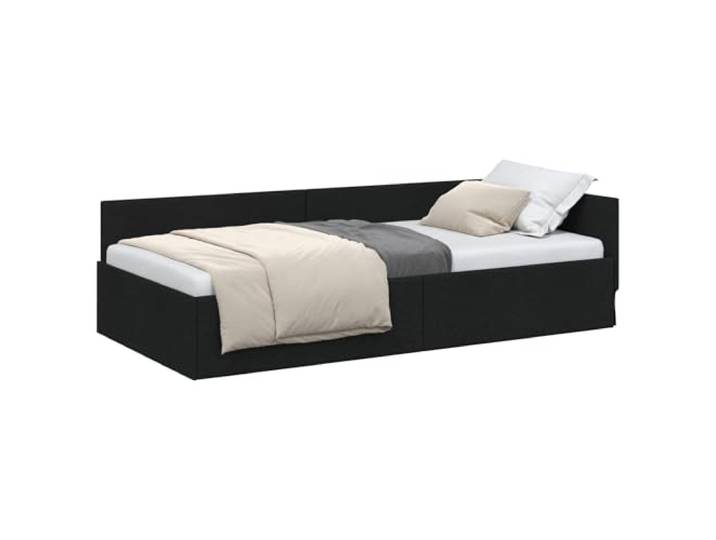 PUGYNBK Eck-Bettgestell, Schwarz, 90 x 190 cm, Stoff Ausziehbares Schlafsofa, Sperrholz und Holz, verstellbares Kopfteil, platzsparend