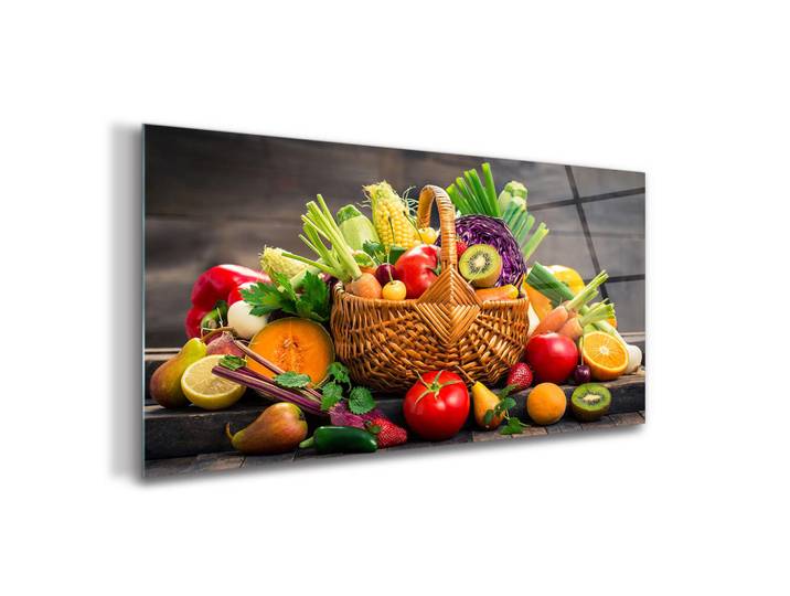 Tulup Glasbild 140x70 cm Obstkorb, Rot, Glas, 140x70 cm, Bilder & Rahmen, Bilder, Glasbilder
