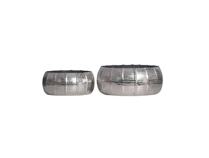 WOHNLING Pflanzgefäß 2er Set Metall Silber Rund, Pflanzkübel Pflanzenkübel Aluminium für innen, Blumentöpfe als Schale, Pflanzschalen handgefertigt, jedes Set ein Unikat