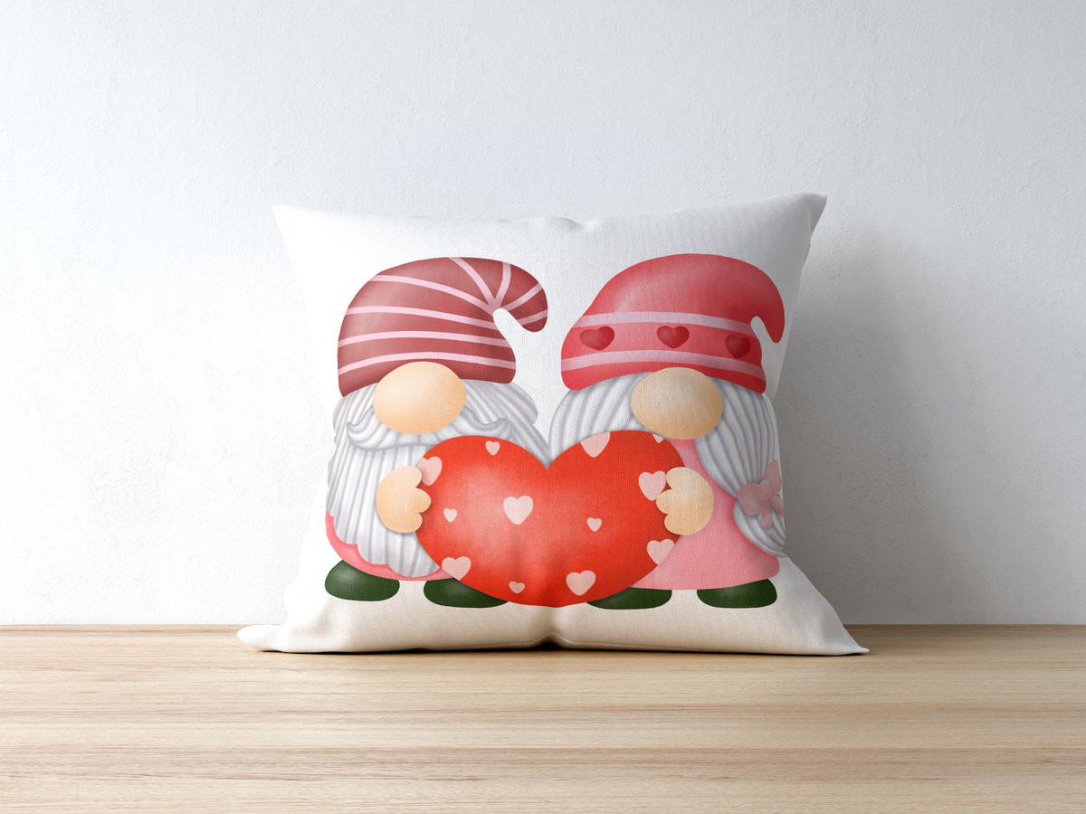 Valentijn Kabouter Sierkussen - Lief Romantisch Koppel met Hart - Decoratief Kussen voor Bank en Huisdecoratie - 40 x 40 cm