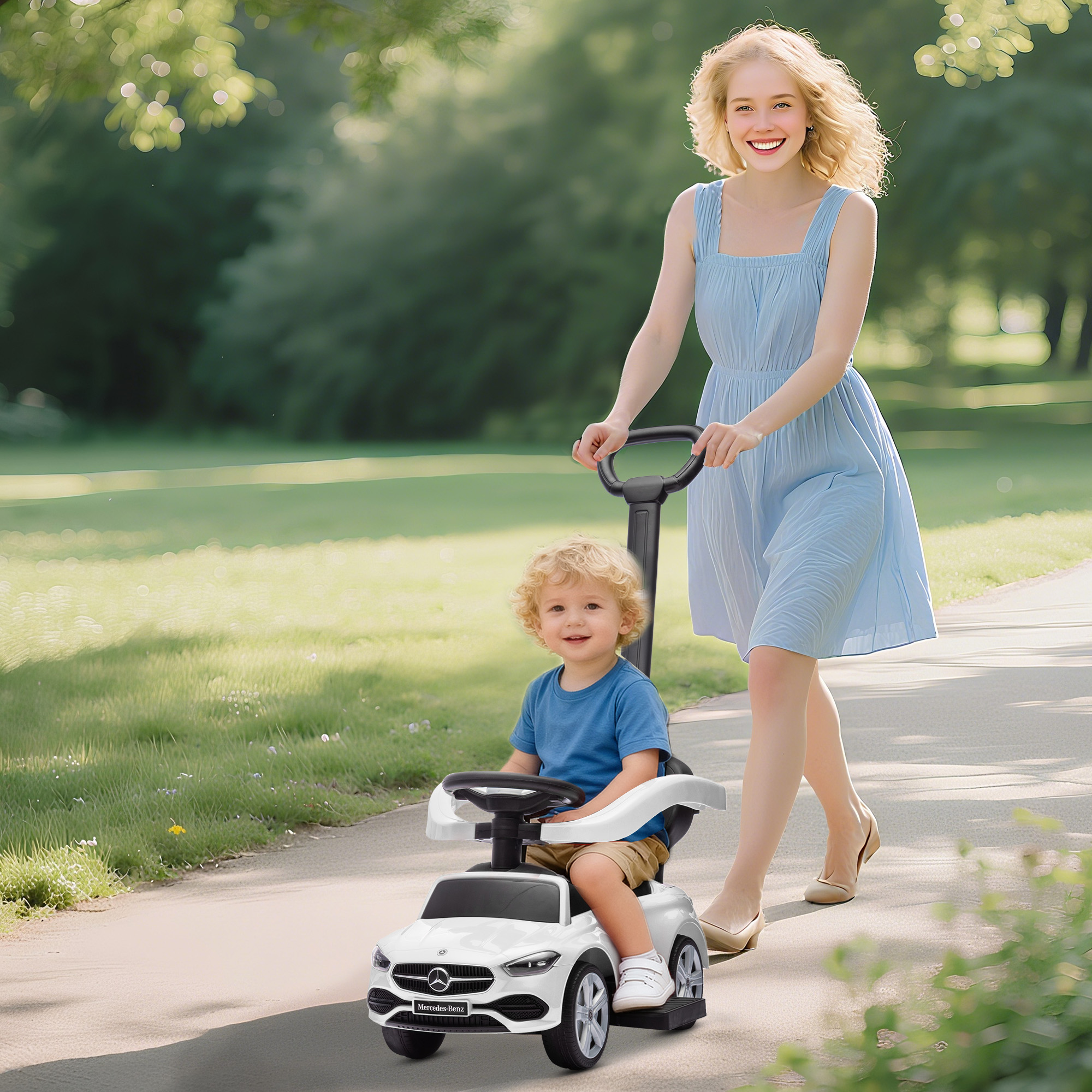 Aiyaplay Macchina Cavalcabile per Bambini 1-3 Anni convertibile in Passeggino con Licenza Mercedes, 91x40x83 cm, Bianco   Aosom Italy