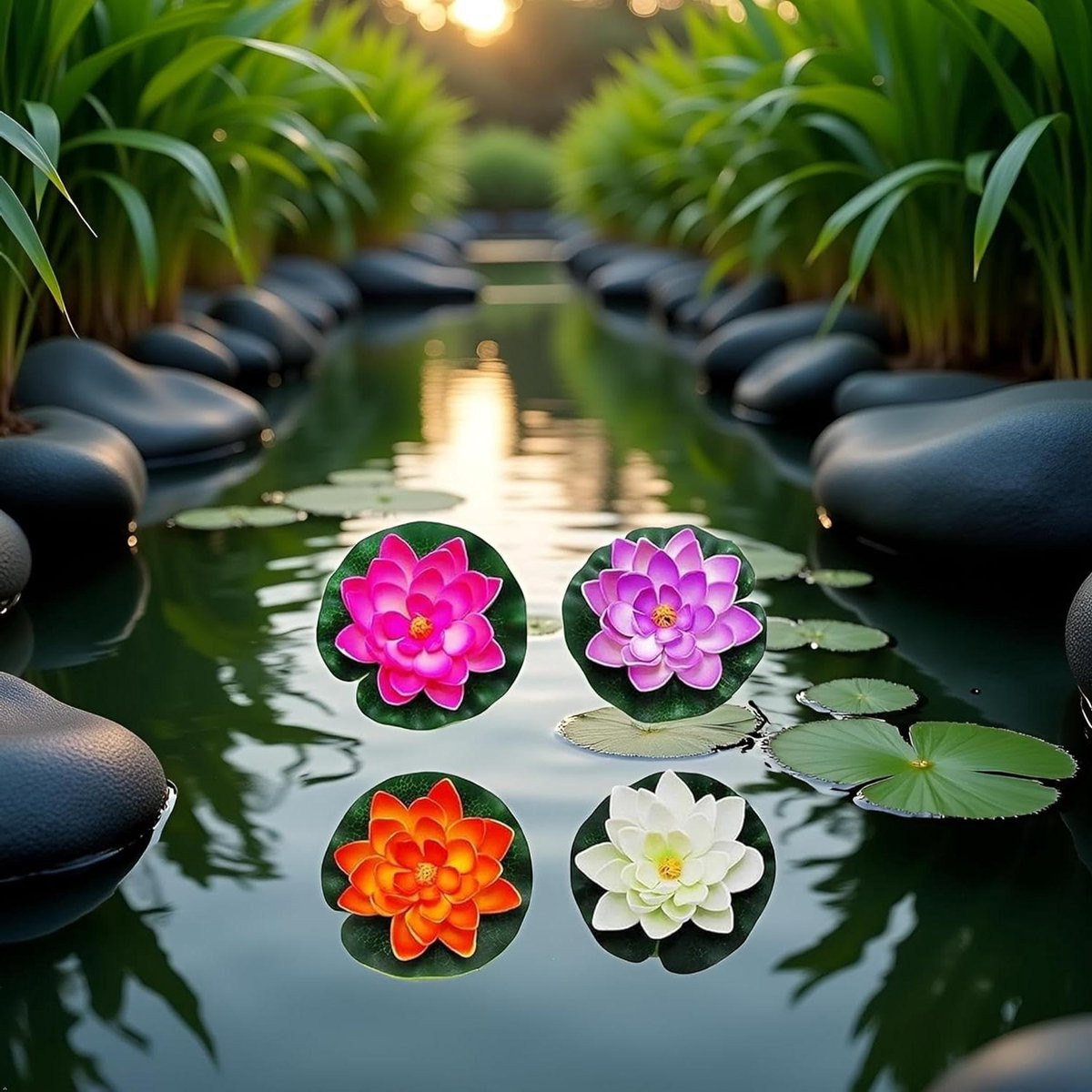 Kunstbloemen Waterlelie - Schuim Lotus Bloem - Groen - Diameter: 10 cm