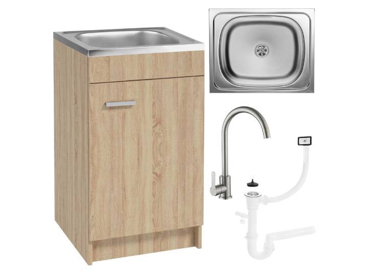 Stamar Armoire de cuisine\, avec évier\, 50 cm\, Chêne Sonoma\, avec robinetterie et siphon