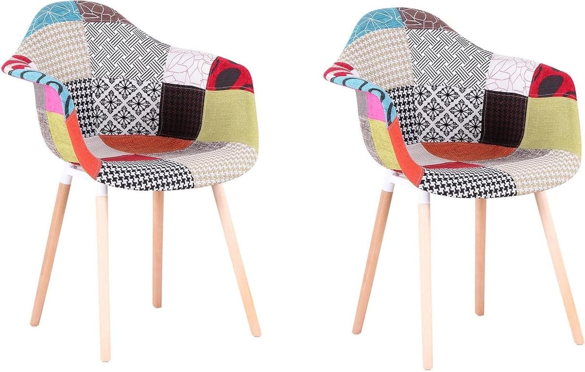 Set van 2 Scandinavische Patchwork Eetkamerstoelen met Armleuningen - Rood
