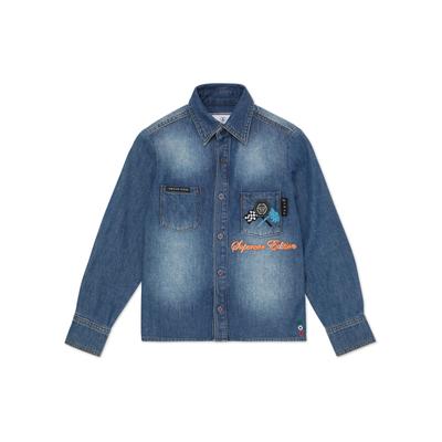 Jeanshemd PHILIPP PLEIN "Racing", Jungen, Gr. 10, EURO-Größen, blau (08hs, blaushark), Obermaterial: 100% Baumwolle. Futter: 100% Polyester, Hemden Jeanshemd