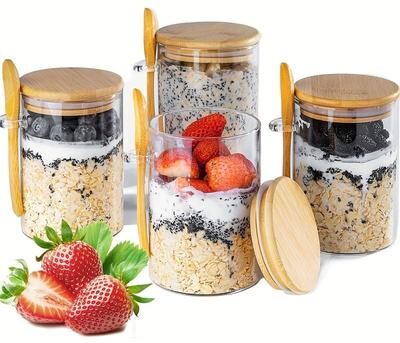 Uplifted Finds Airtight Glass Jars With Bamboo Lids And Spoons 18oz Transparent Food Storage Jars For Spices Beans Tea 2 Pcs