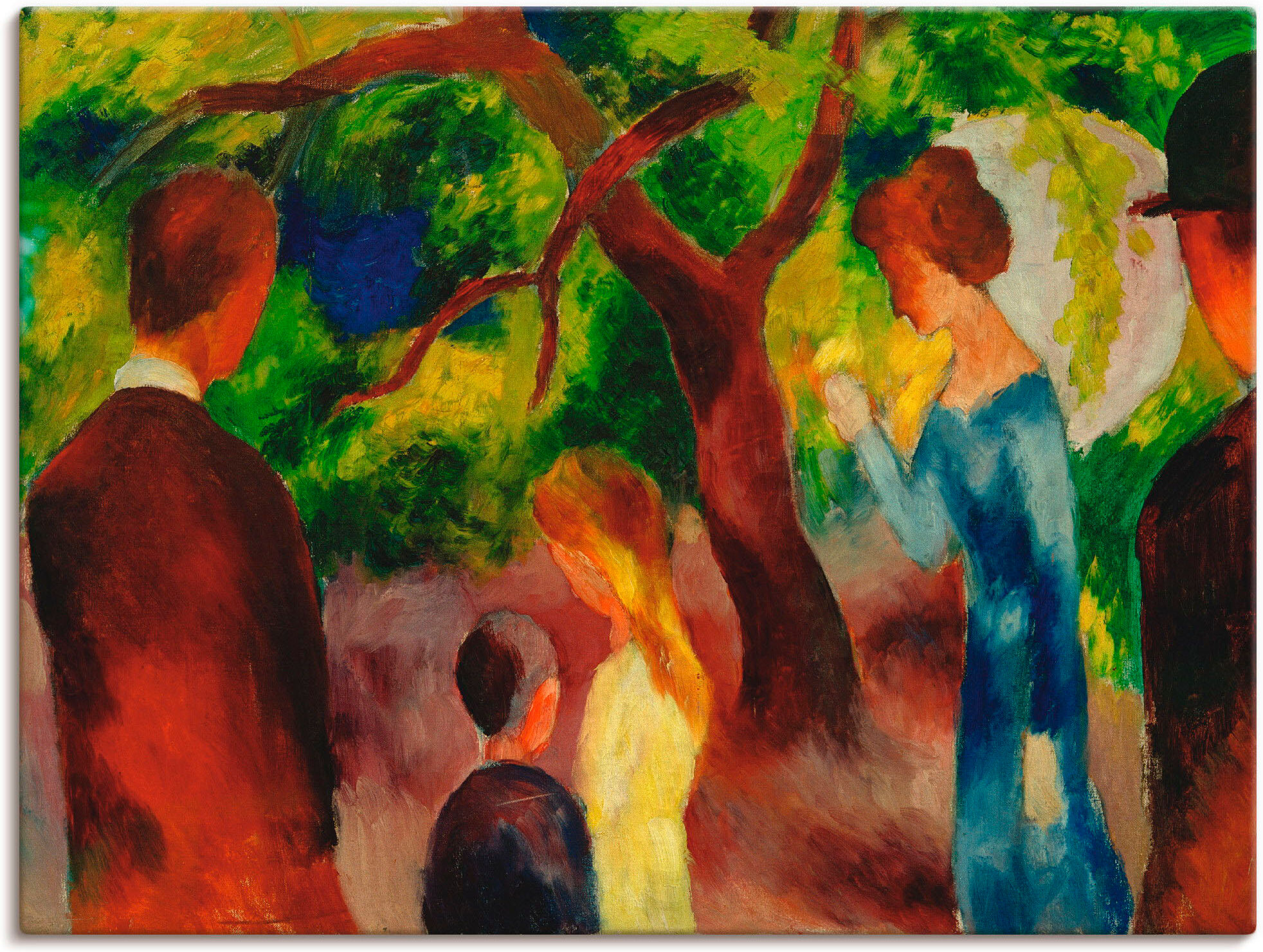 Leinwandbild ARTLAND "Grosse Promenade: Leute im Garten", bunt (farbe bild(er): bunt), B:80cm H:60cm, Bilder, Leinwandbild, auf Holzrahmen gespannt farbe bild(er): bunt B/H/T: 80cm x 60cm, Leinwandbild Gruppen & Familien Querformat, 1 Stk.
