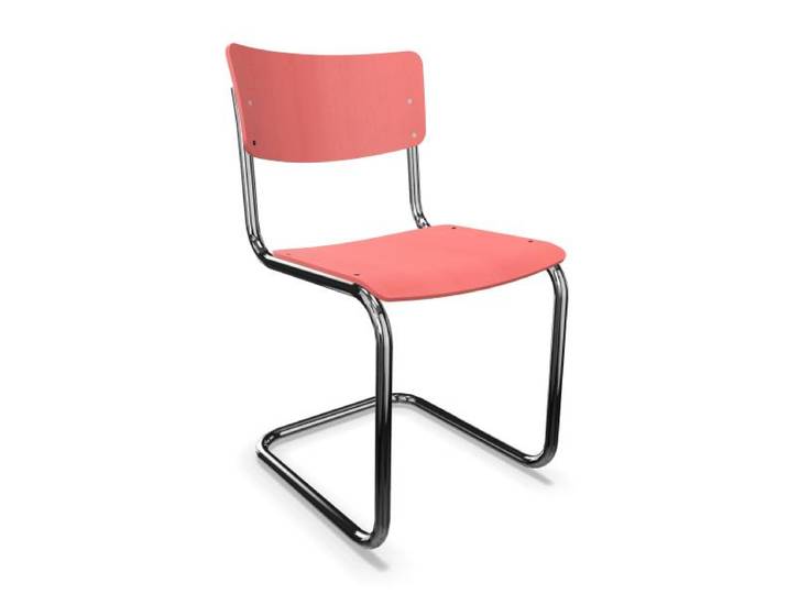 THONET chaise S 43 (Coral red - Hêtre II and acier chromée)