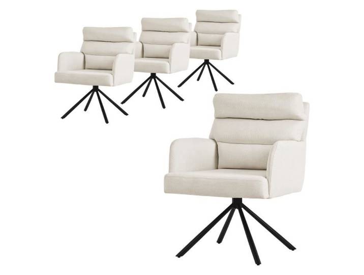 ML-Design 4x Chaise de Salle à Manger Beige Pivotante Position Voiture Rembourrée Revêtement en Polyester avec Accoudoirs Dossier