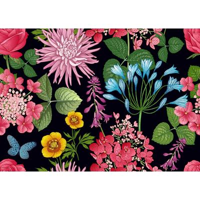 Fototapete PAPERMOON "BLUMEN ABSTRAKT-MUSTER DESIGN VOGEL BLUMEN DECOR RETRO", bunt, B:4m L:2,6m, Vlies, Tapeten