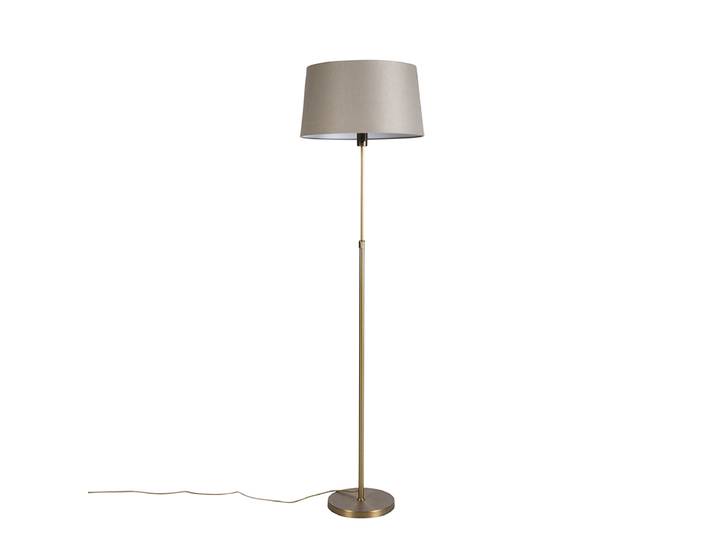 Lampadaire en bronze avec abat-jour en lin taupe 45 cm réglable -