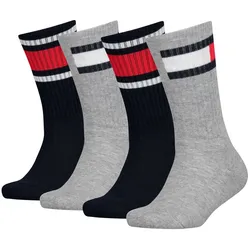 TOMMY HILFIGER Kinder Socken, 4er Pack - FLAG ECOM, Logo Design Grau/Navy / 27-30
