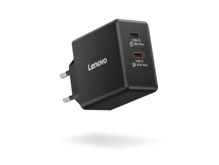 Lenovo Dual USB-C 65W GaN Charger Oplader optimaal voor laptop en mobiele telefoon Zwart