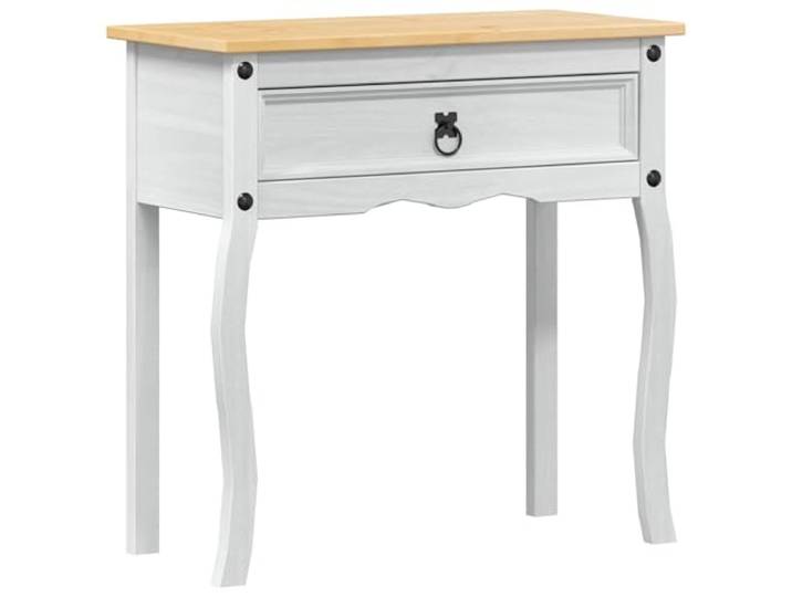 Konsolentisch Weiß 73 x 35 x 73 cm Kiefer Massivholz Rustikales Design, Matt Finish, Rechteckige Tischplatte, Kiefer Massivholz, Fommer Pflege
