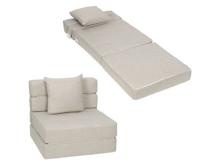 Chauffeuse canapé-lit HOMCOM convertible fauteuil 1 place avec 1 coussin déhoussable tissu beige