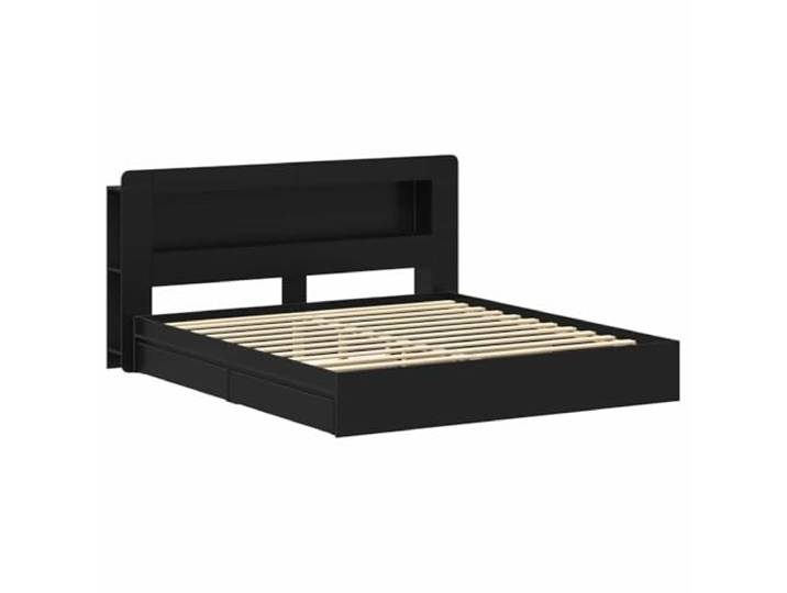 SKTQYQO Bettgestell mit Schubladen, schwarz, 200 x 200 cm Technisches Holz, feste Latten, Behälter unten, einfache Montage
