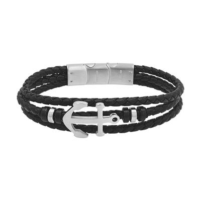 Lederarmband TOM TAILOR "Schmuck Geschenk Edelstahl Leder Kautschuk Anker", schwarz (edelstahlfarben, schwarz), Armbänder, Herren, 21,5cm, Edelstahl Kautschuk Leder, Edelstahl, Kautschuk, Leder, Lederarmband