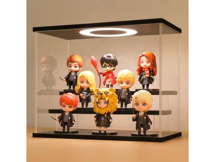 Huijintao Vitrine Acrylique\, Vitrine pour Collection\, Vitrine Figurine\, Vitrine en Verre pour modèles\, Figurines\, Objets de Collection\, avec éclairage LED\, 3 étages\, Noir (30x16x24 cm)