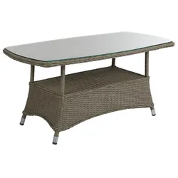 Gartencouchtisch Hornbrook 120x65 cm aus Kunst-Rattan mit Glasplatte, klassisch, natur, für Outdoor