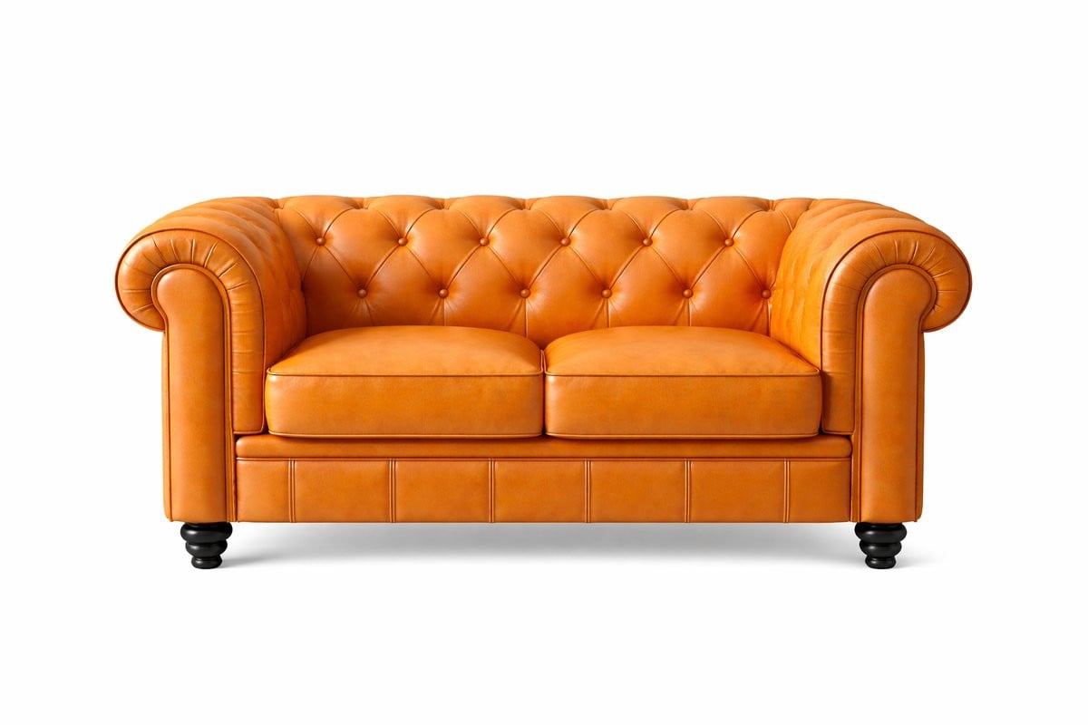 Chesterfield Bank 2 Zits Cognac Okergeel Leer Sofa Breedte: 152 cm
