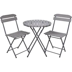 Garden Pleasure Balkon-Set LUGO, Klapptisch Ø 60 + 2 Klappstühle, Stahl Dunkelgrau / Nonwood Grau