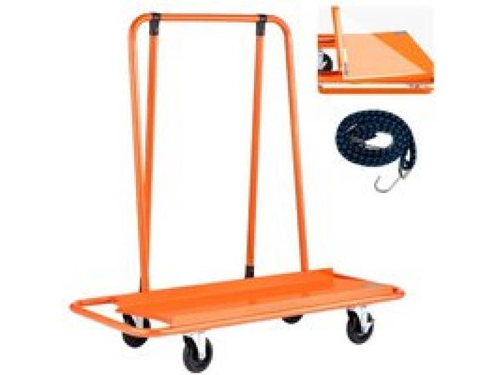 VEVOR Plattenwagen, 816 kg Tragkraft, Transportwagen mit 4 Lenkrollen, Paneelwagen, Plattenkarren mit Spanngurt, Transporthilfe für Sperrholz, Gipskarton, Glas, Orange, 1150x555x1180 mm