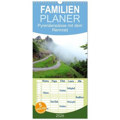 Familienplaner 2026 - Pyrenäenpässe mit dem Rennrad 2026 mit 5 Spalten (Wandkalender, 21 x 45 cm) CALVENDO
