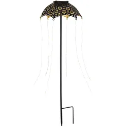 Solarlampe Außenleuchte mit Erdspieß Gartendeko Regenschirm Terrassenlampe, schwarz kuper, 60x LED warmweiß, DxH 20,5 x 65 cm