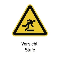 Vorsicht! Stufe ISO 7010, Kombischild, Folie, 210x297 mm