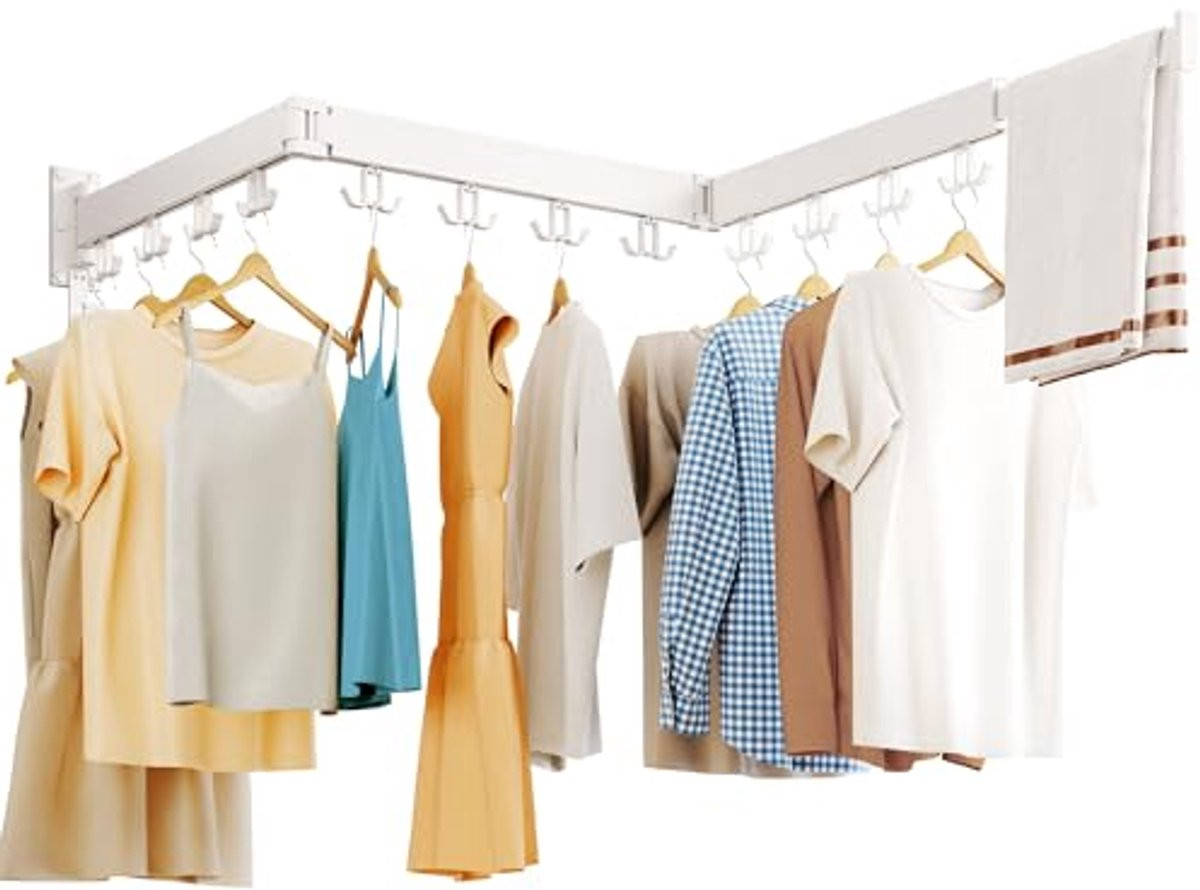 Opvouwbaar wandgemonteerd droogrek voor kleding en wasgoed voor de badkamer