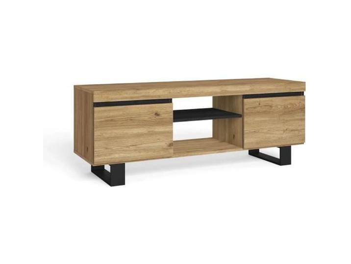 Meuble TV mod.NATURALE ''Chêne/Noir'' 2 portes et 2 logements salon-séjour 140x40x53cm RF983