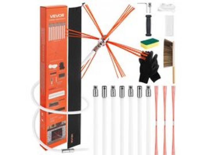 VEVOR Ofenrohrbürste-Set, 7 m max. Länge, Schornsteinbürsten, Schornsteinfeger-Satz, Kaminbürste, um 90° biegbares Kaminreinigungswerkzeug, für quadratische & rechteckige Schornsteine