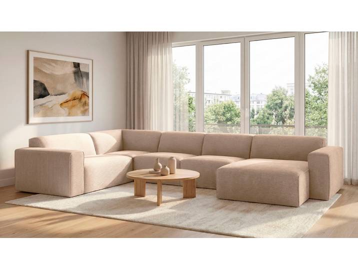 Wohnlandschaft GOODPRODUCT Clayton Breite 371 cm, U-Form , beige (sand), B:371cm H:70cm T:220cm, 100% Polyester, Sofas, Wohnlandschaft, in einem trendigen Cord-Bezug, verschiedene Kombinationen verfügbar
