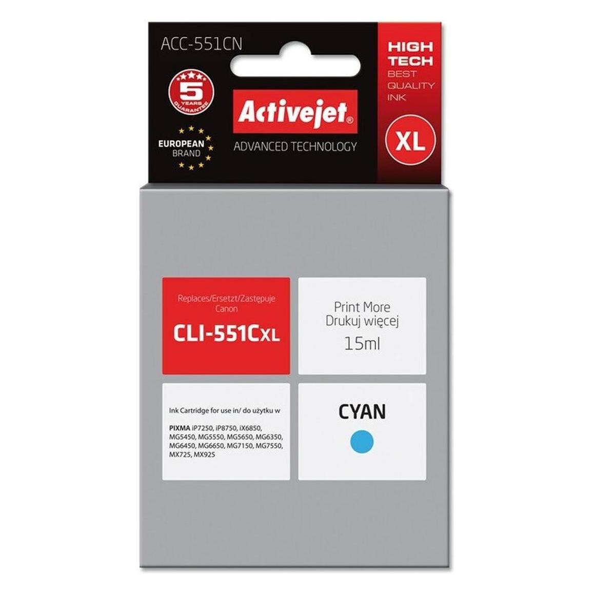 Activejet ACC-551CN Druckerpatrone (e) Kompatibel Hohe (XL-) Ausbeute (C) (ACC-551CN)
