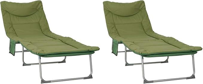 2er Set Sonnenliege Klappbar Gartenliege Dunkelgrün 191x65cm