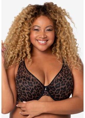 Plus Size Women's Sheer Mesh Plunge T-shirt Bra by Curvy Couture in Designer Leopard (Size 38 DD)
