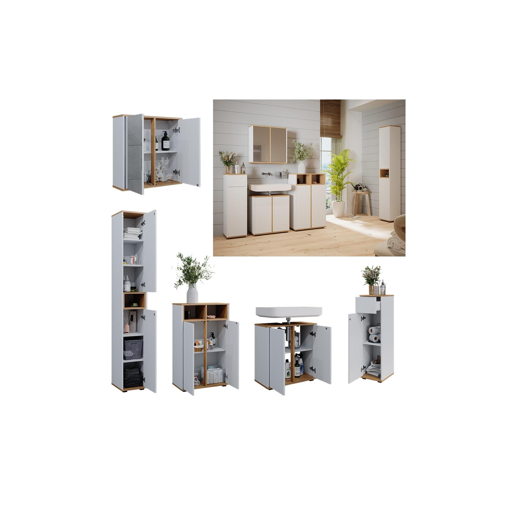 Vicco Badmöbel-Set Didi Weiß Eiche 5 Teile