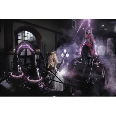 Fototapete PAPERMOON "LABOR-FRAUEN FANTASIE SURREAL TRAUM KUNST MASCHINE XXL", bunt, B:2,5m L:1,86m, Vlies, Tapeten